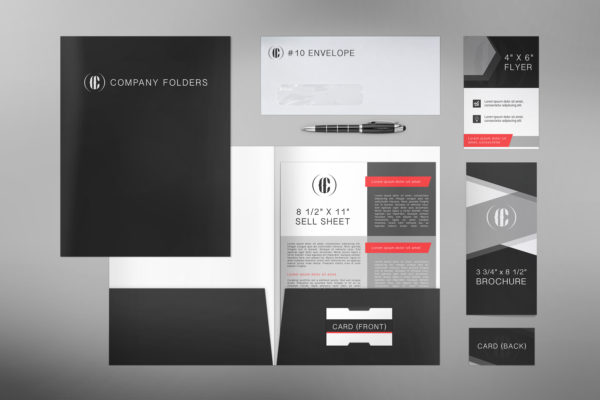 Corporate Identity Mockup Template with 2-Pocket Presentation Folder